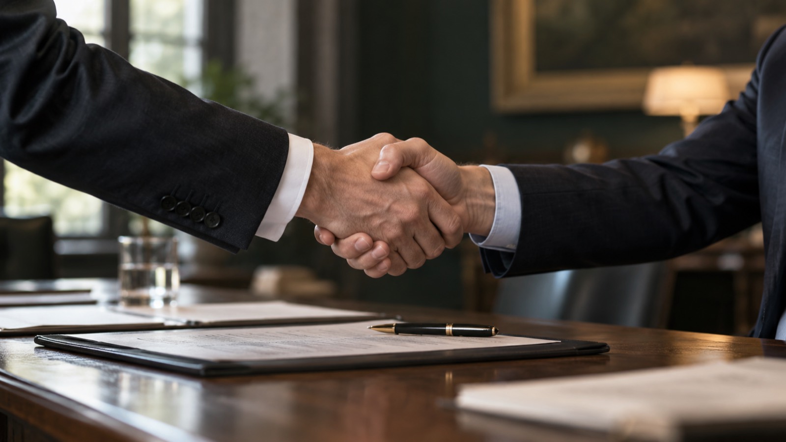 A handshake across a conference table after an agreement